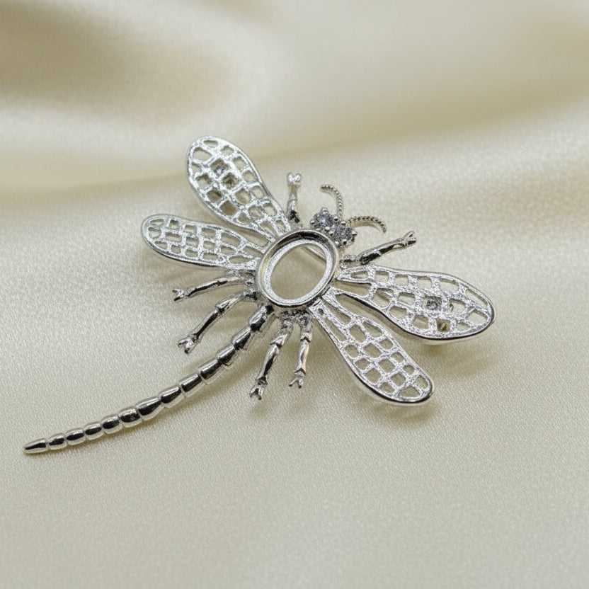 Silver Dragonfly Brooch Mount For 8x6 Stone