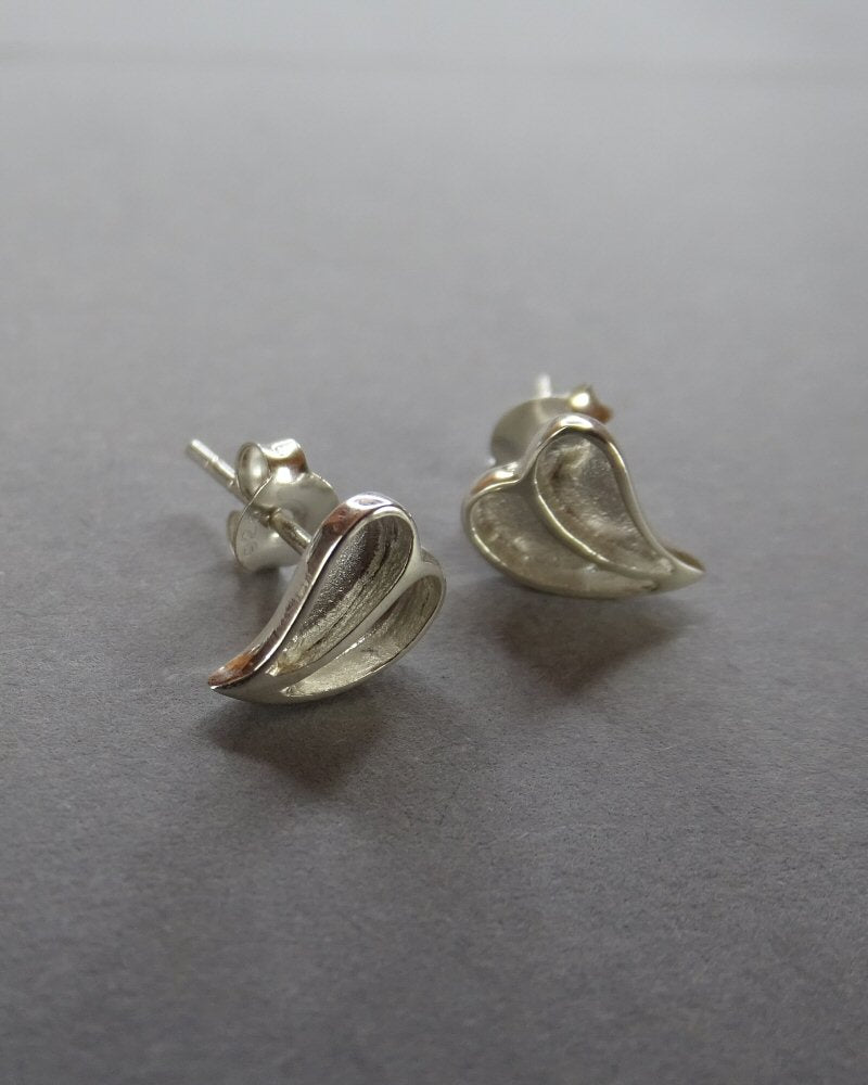 Solid Silver Split Heart stud earrings suitable for resin etc