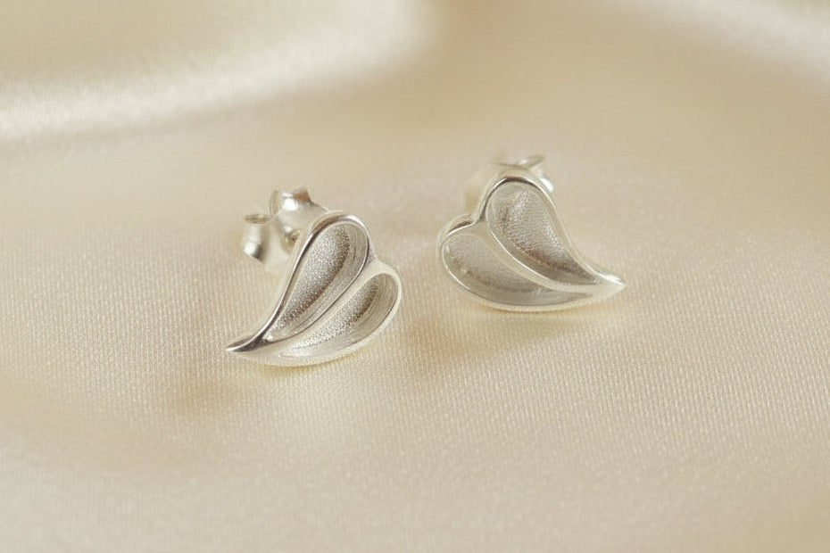 Solid Silver Split Heart stud earrings suitable for resin etc