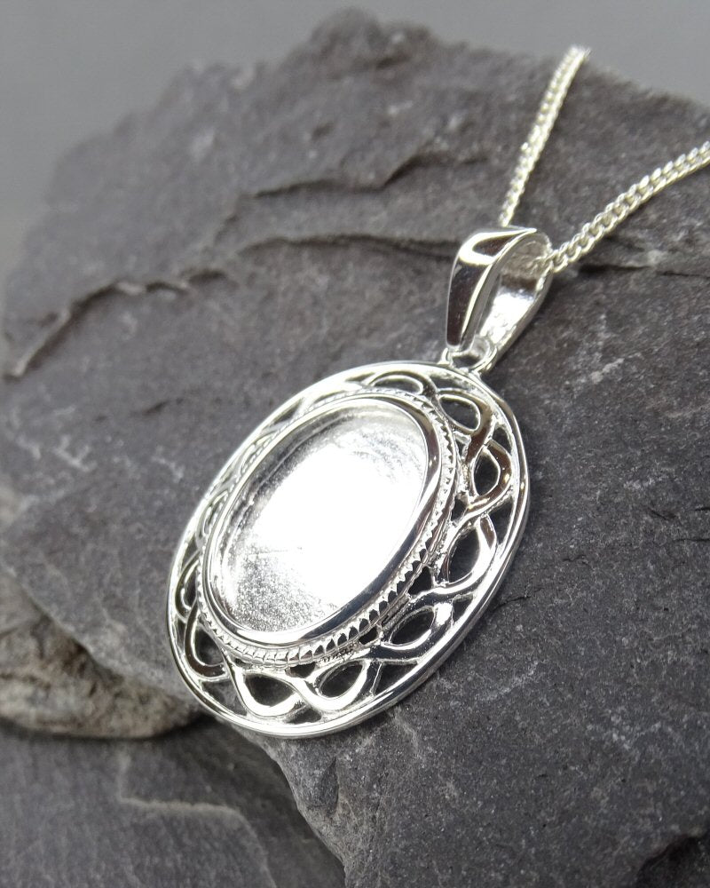 Silver Celtic Pendant Mount For 14x10 Stone Or Resin