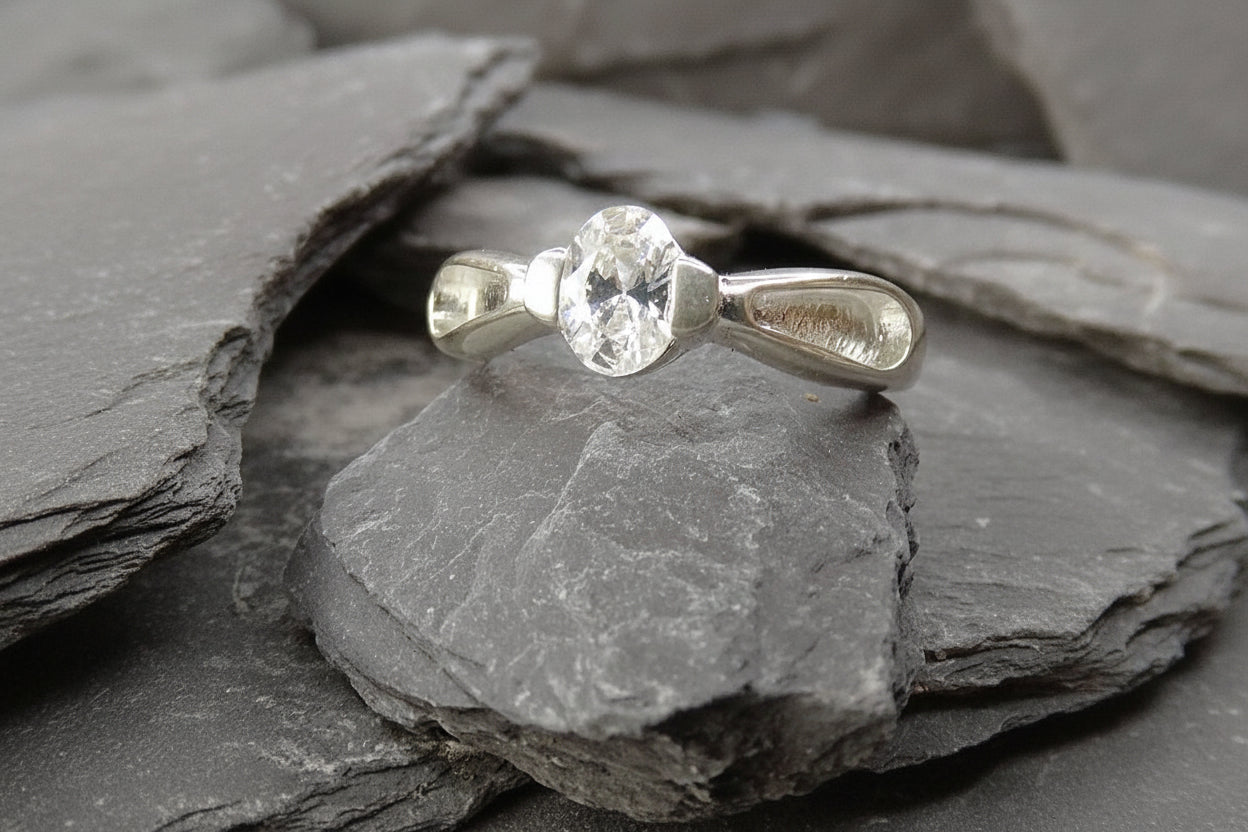 Stunning Silver Solitaire Ring With Shoulder Channel For Resin