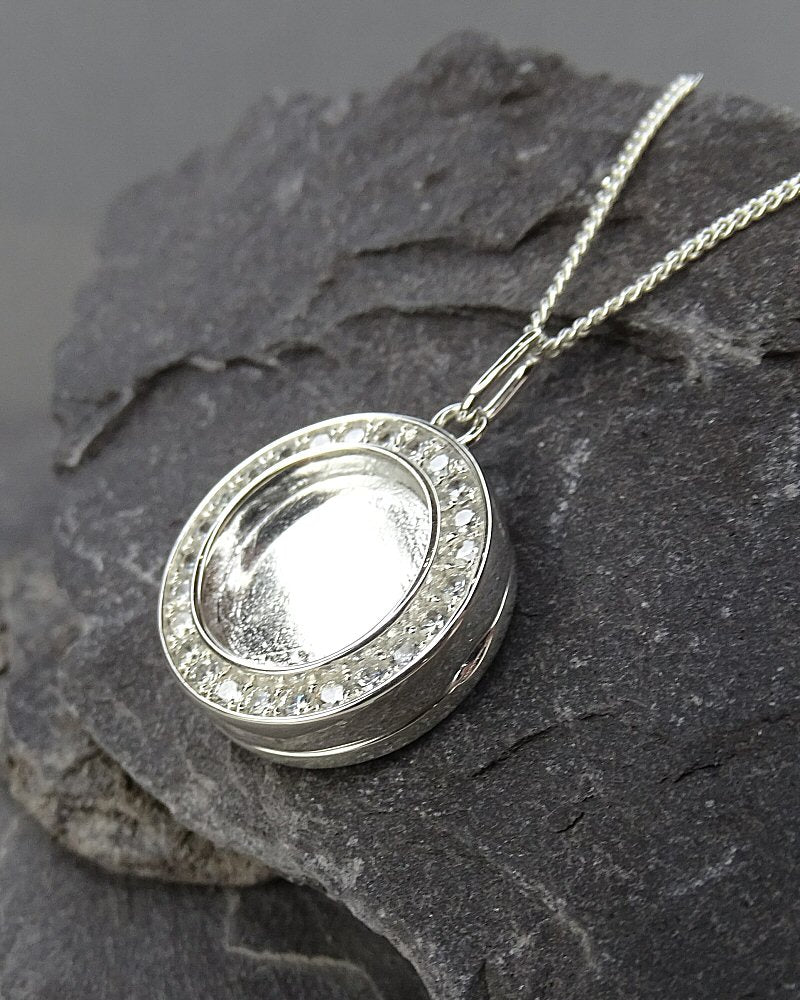 Solid Silver And CZ Locket suitable for cabochons or Resin
