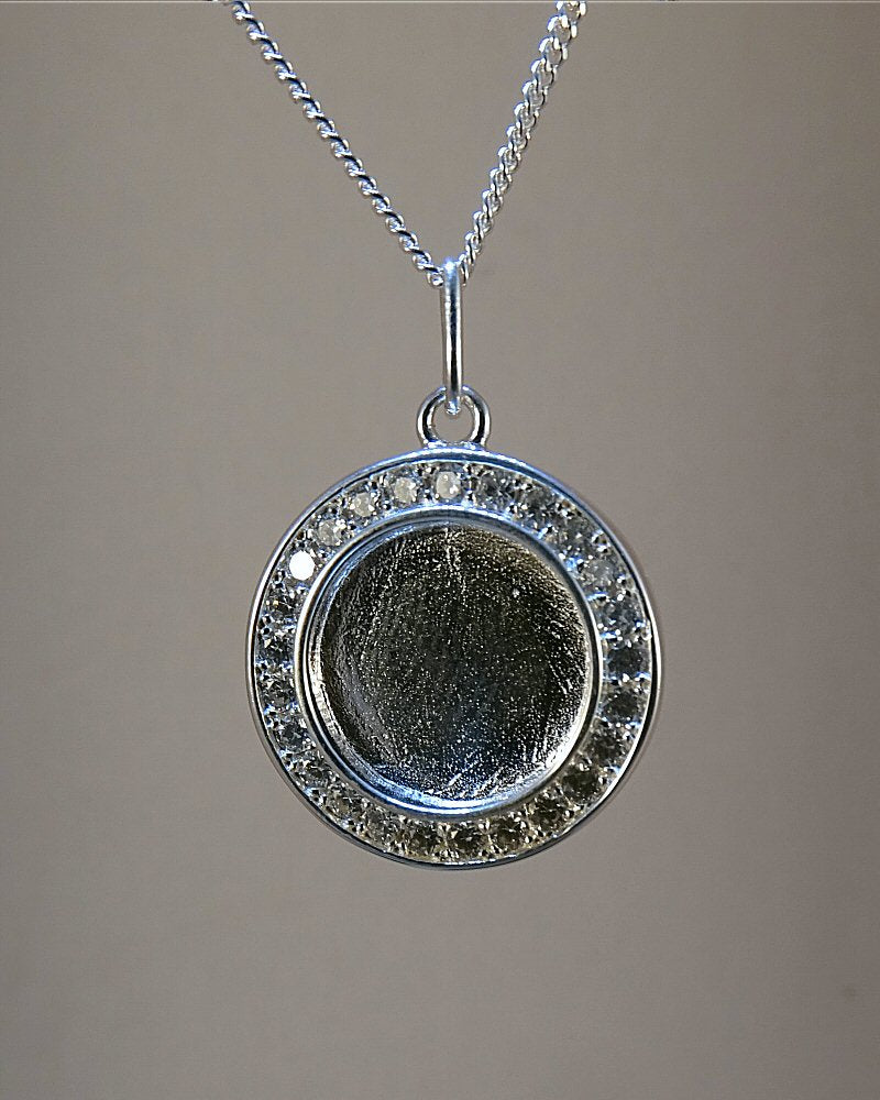 Solid Silver And CZ Locket suitable for cabochons or Resin
