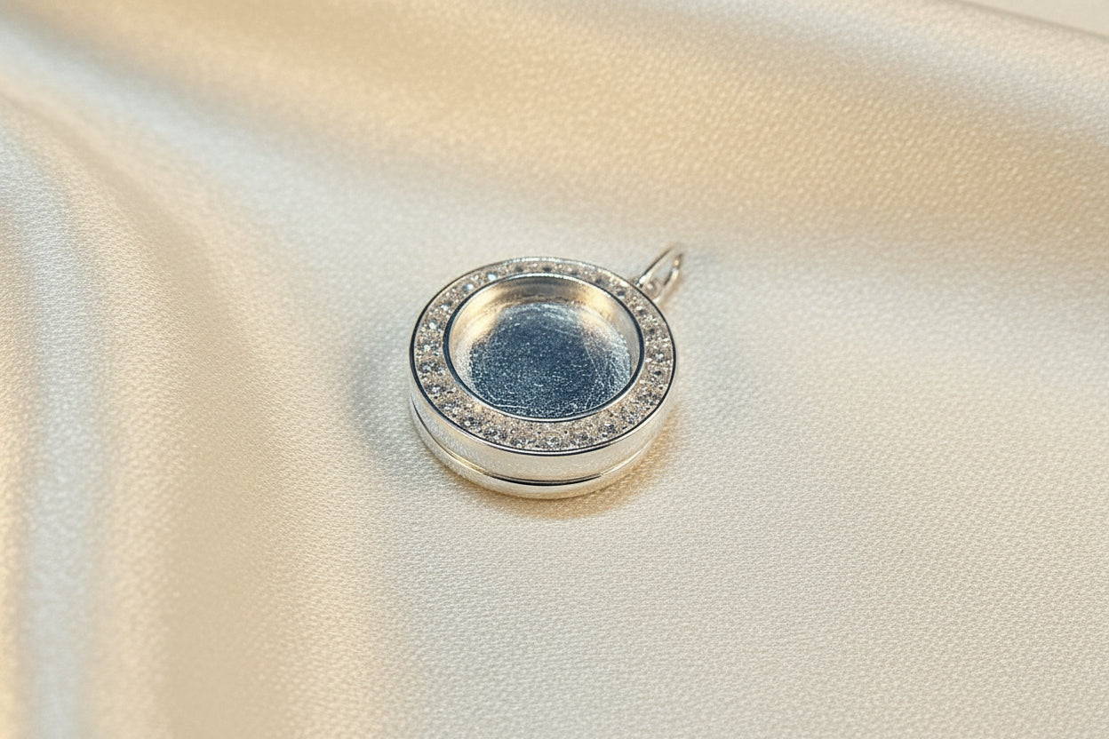 Solid Silver And CZ Locket suitable for cabochons or Resin
