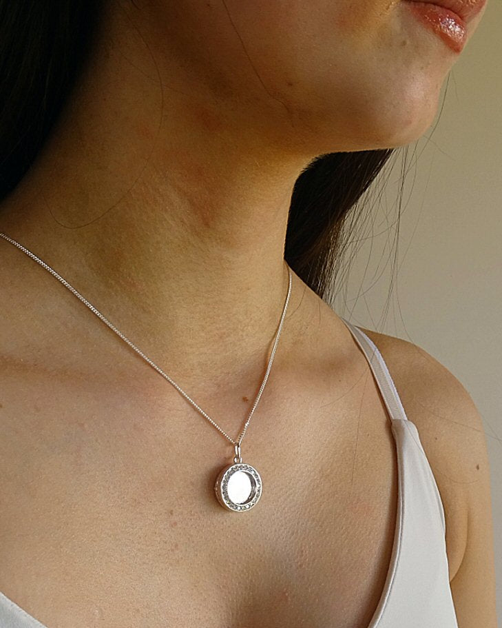 Solid Silver And CZ Locket suitable for cabochons or Resin
