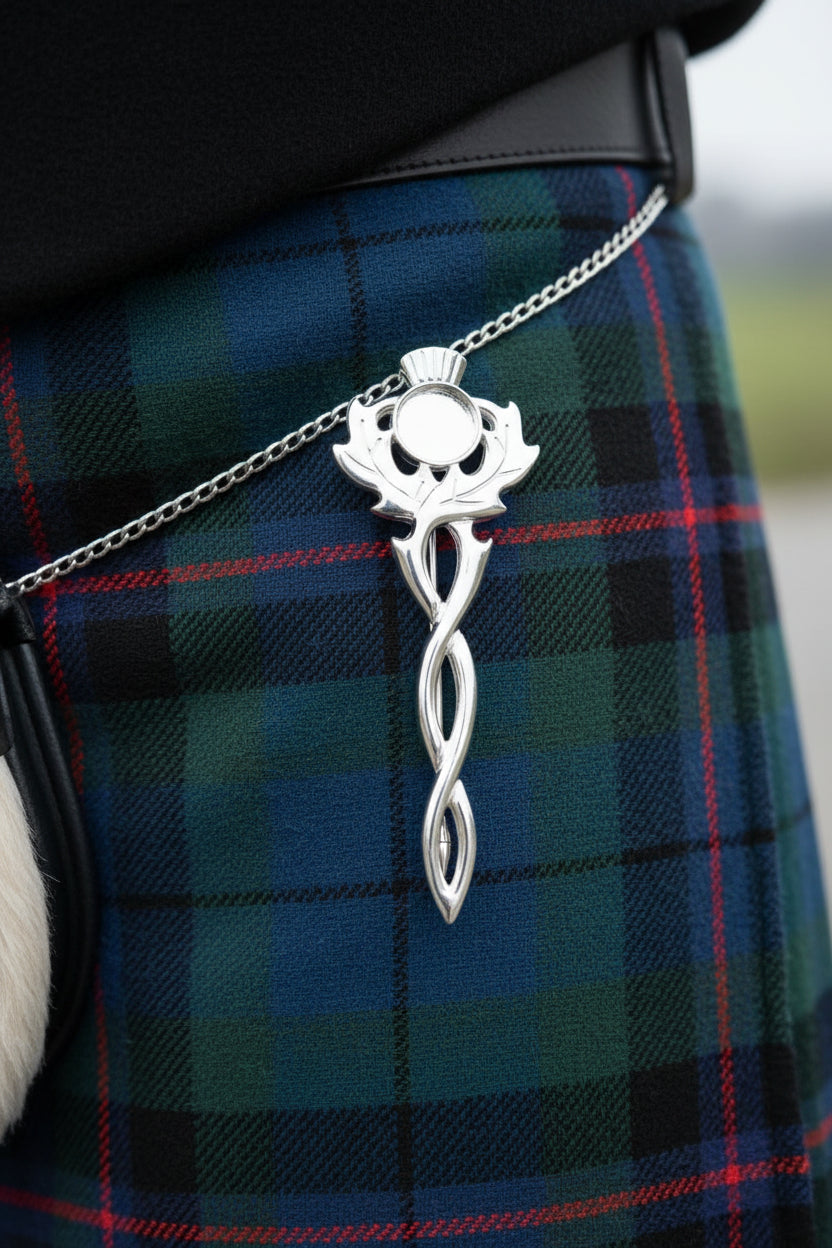 Solid Silver Kilt Pin With Thistle Design