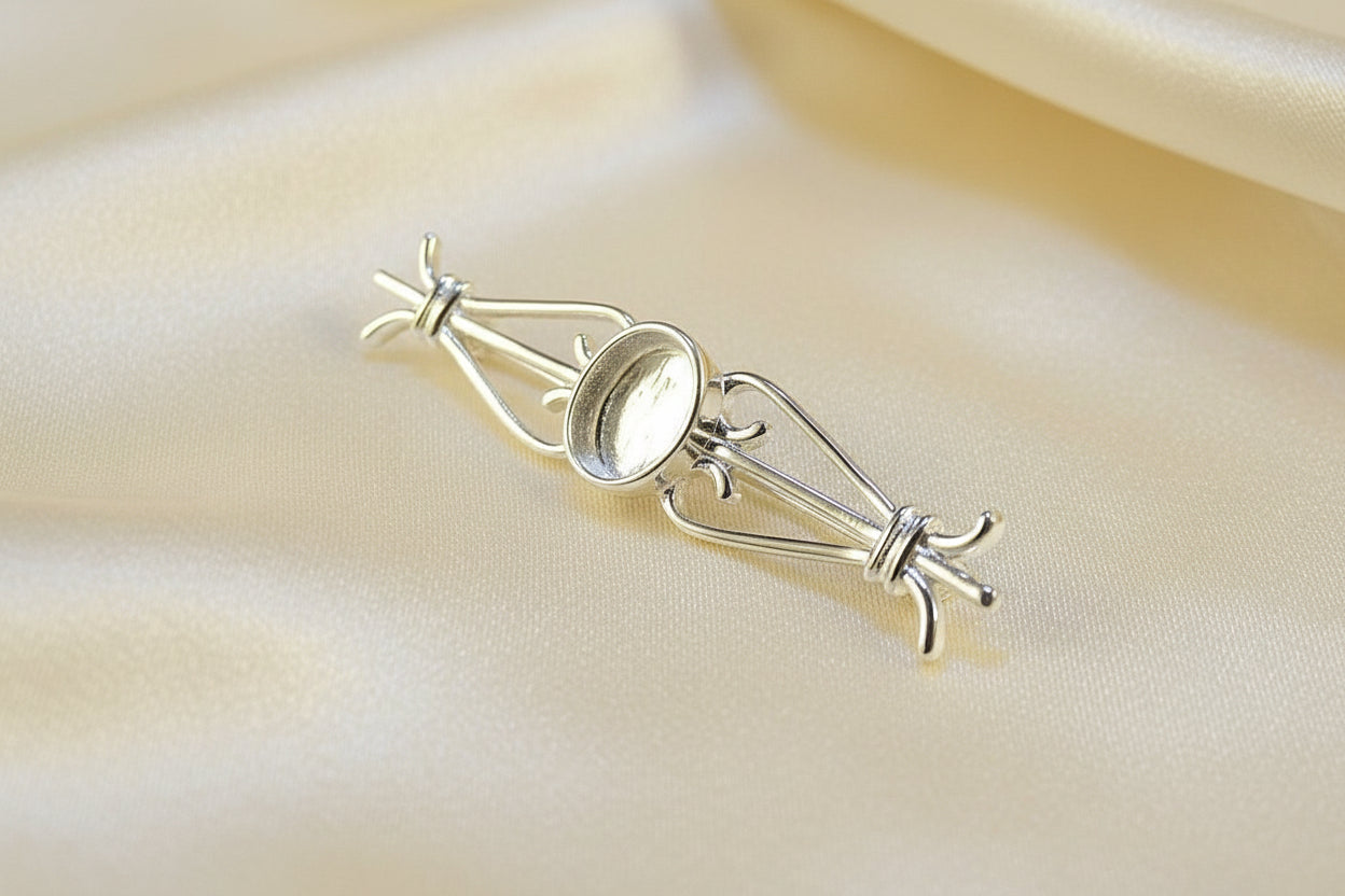 Solid Silver Bar Brooch For Resin Or Cabochons