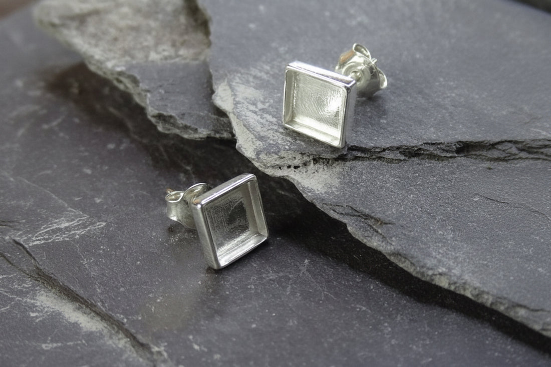 Square Silver Earring Setting Approx 6mm