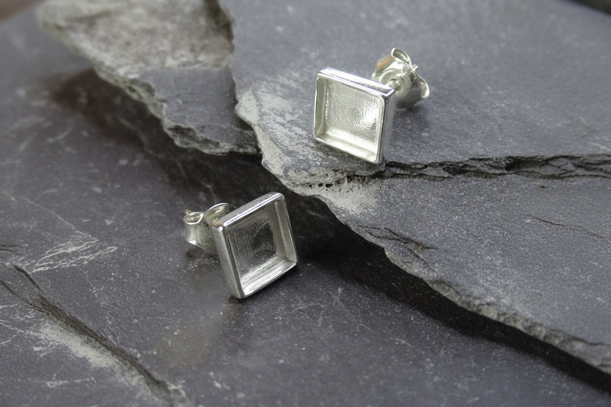 Square Silver Earring Setting Approx 6mm