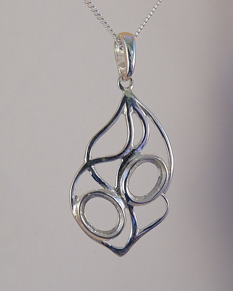 Silver Pendant Setting For Two 8x6 Cabochons
