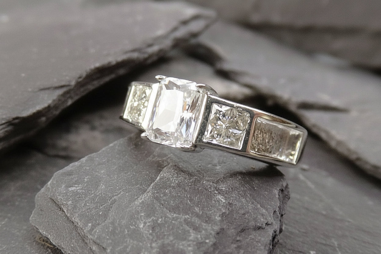 Silver 3 Stone CZ Ring With Shoulders For Resin