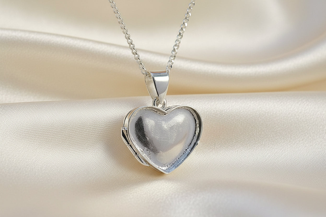 small silver heart locket for resin or stone