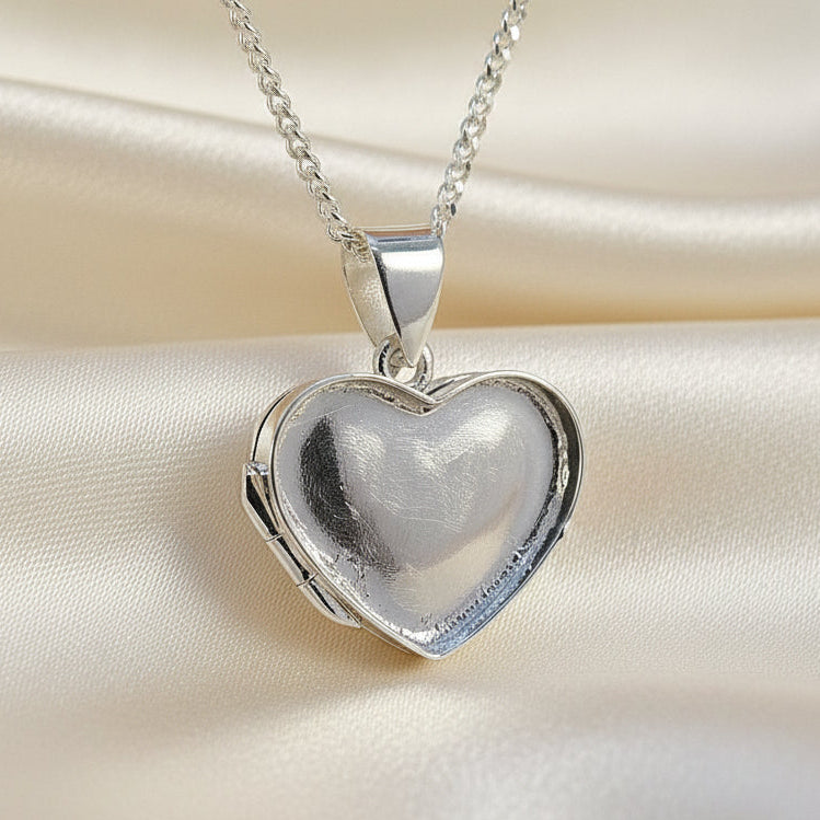 small silver heart locket for resin or stone