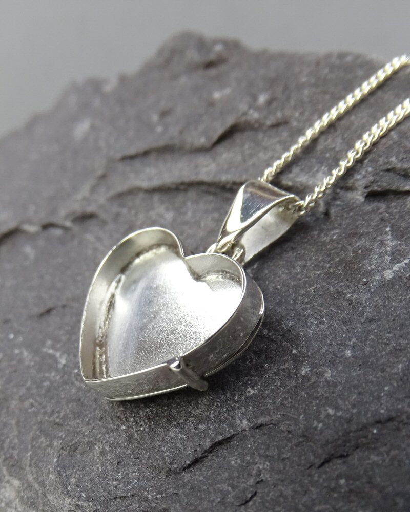 Solid Back Silver Heart Locket for Ashes Memorial Pendant