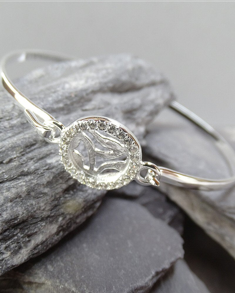 Silver Bangle For 10mm Cabochon Setting With CZ