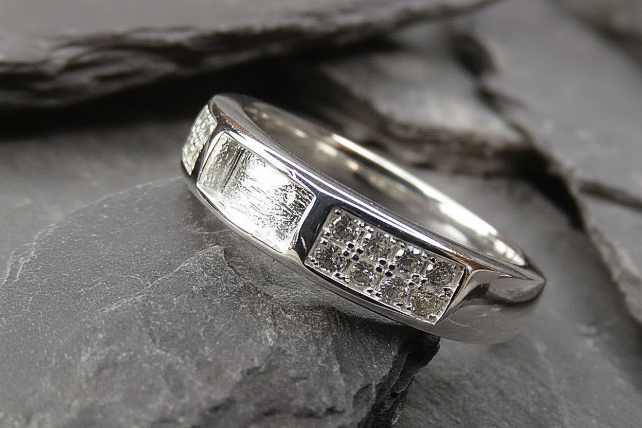 Silver Band Ring With Channel for Resin and sparking cz stones