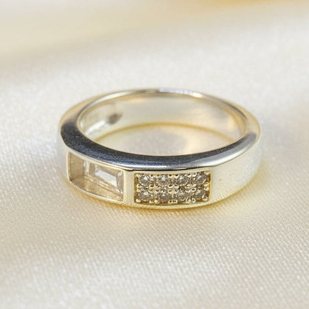 Silver Band Ring With Channel for Resin and sparking cz stones