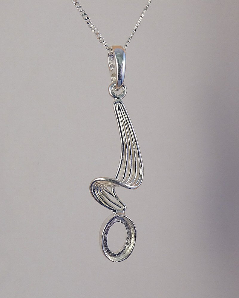 silver wavey drop pendant for cabochon