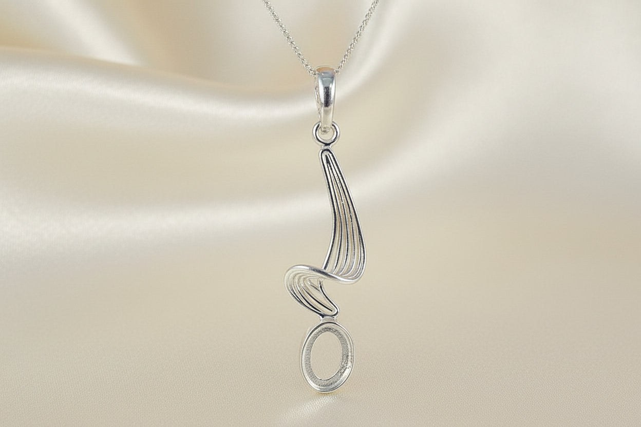 silver wavey drop pendant for cabochon