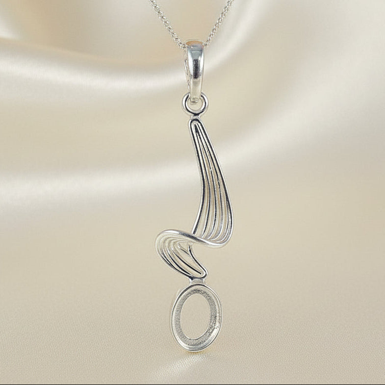 silver wavey drop pendant for cabochon