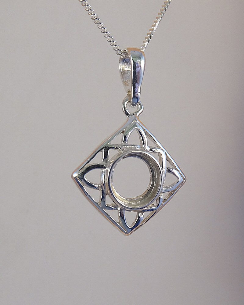 Silver Square Pendant Setting 8mm Fitting