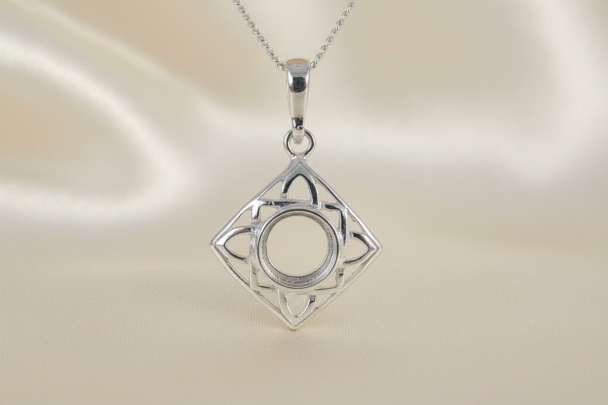 Silver Square Pendant Setting 8mm Fitting