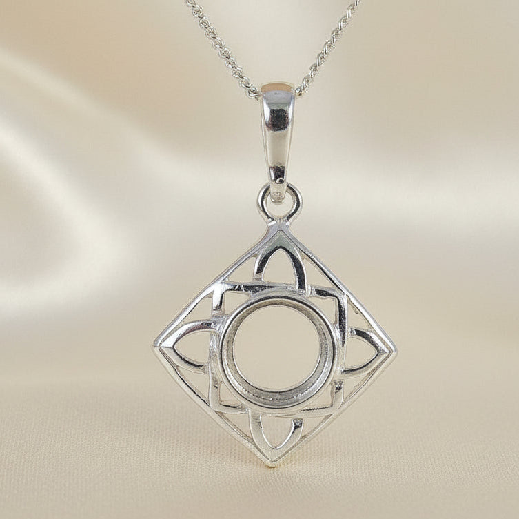 Silver Square Pendant Setting 8mm Fitting