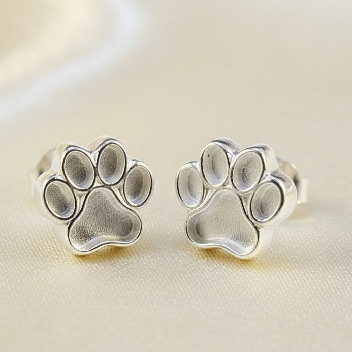 silver paw stud earrings for resin memorial