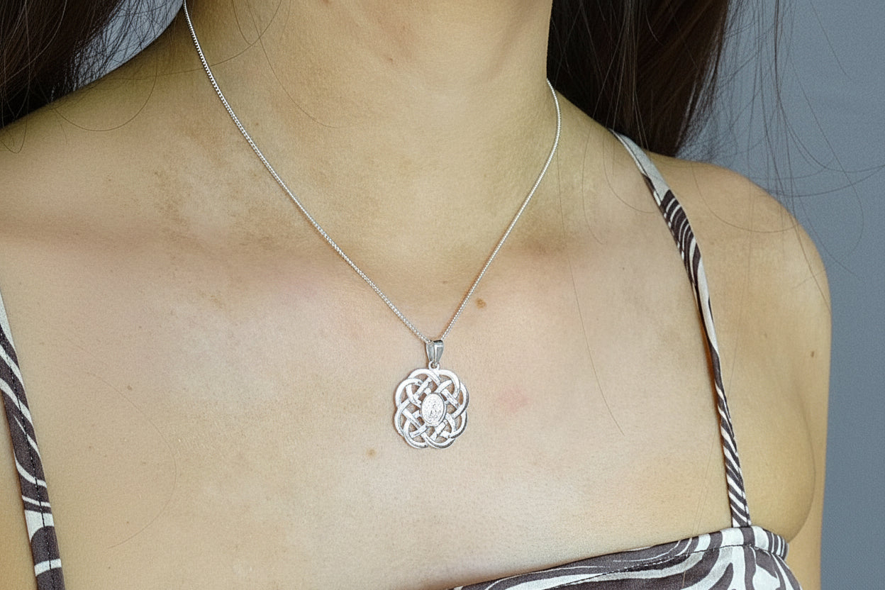 Silver Celtic knot Style Pendant Setting For 8x6 Stone