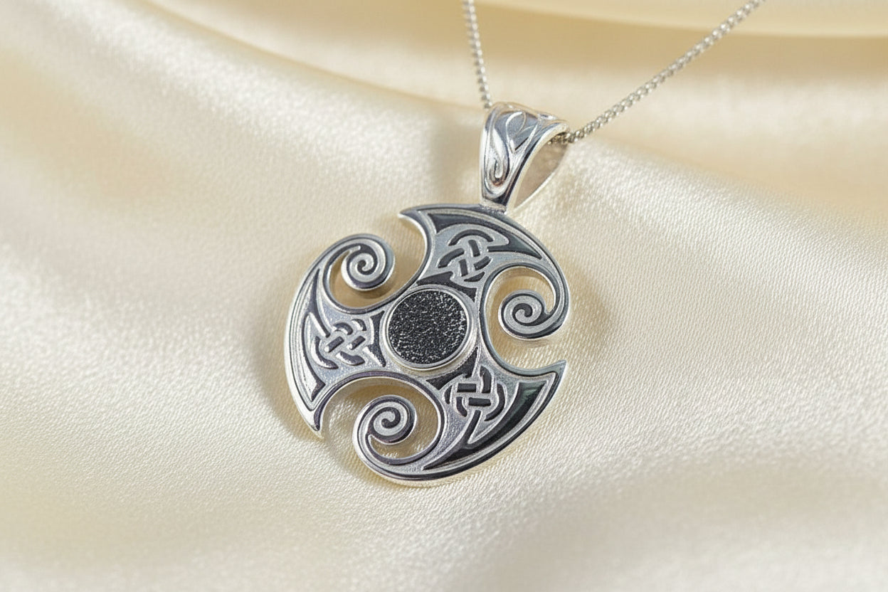 silver Viking style pendant for cabochon or resin