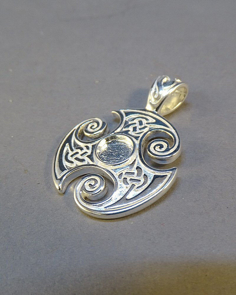 Solid Silver Viking Style Pendant Suitable For 6mm Cabochons Or Resin