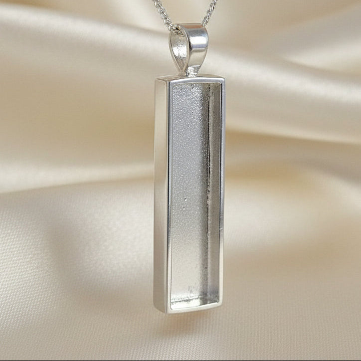 oblong silver pendant for stones or resin