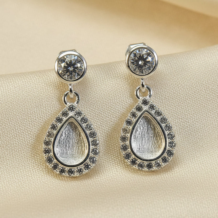 Teardrop CZ Drop Earrings Suitable For Resin