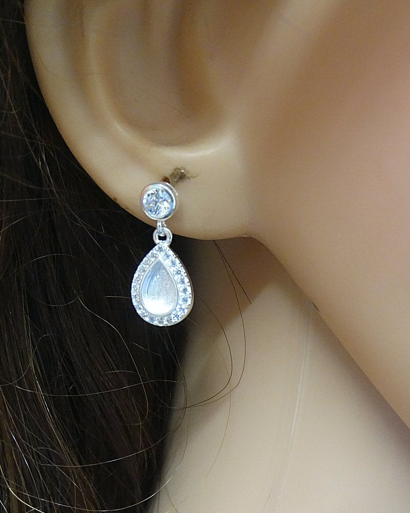 Teardrop CZ Drop Earrings Suitable For Resin