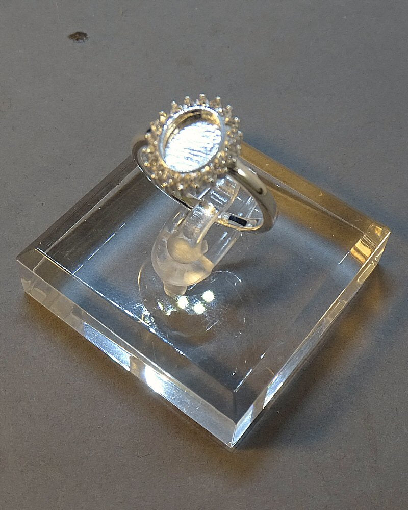 Solid Silver Ring with Halo cz Surround To Fit 8x6 Cabochon Or Resin