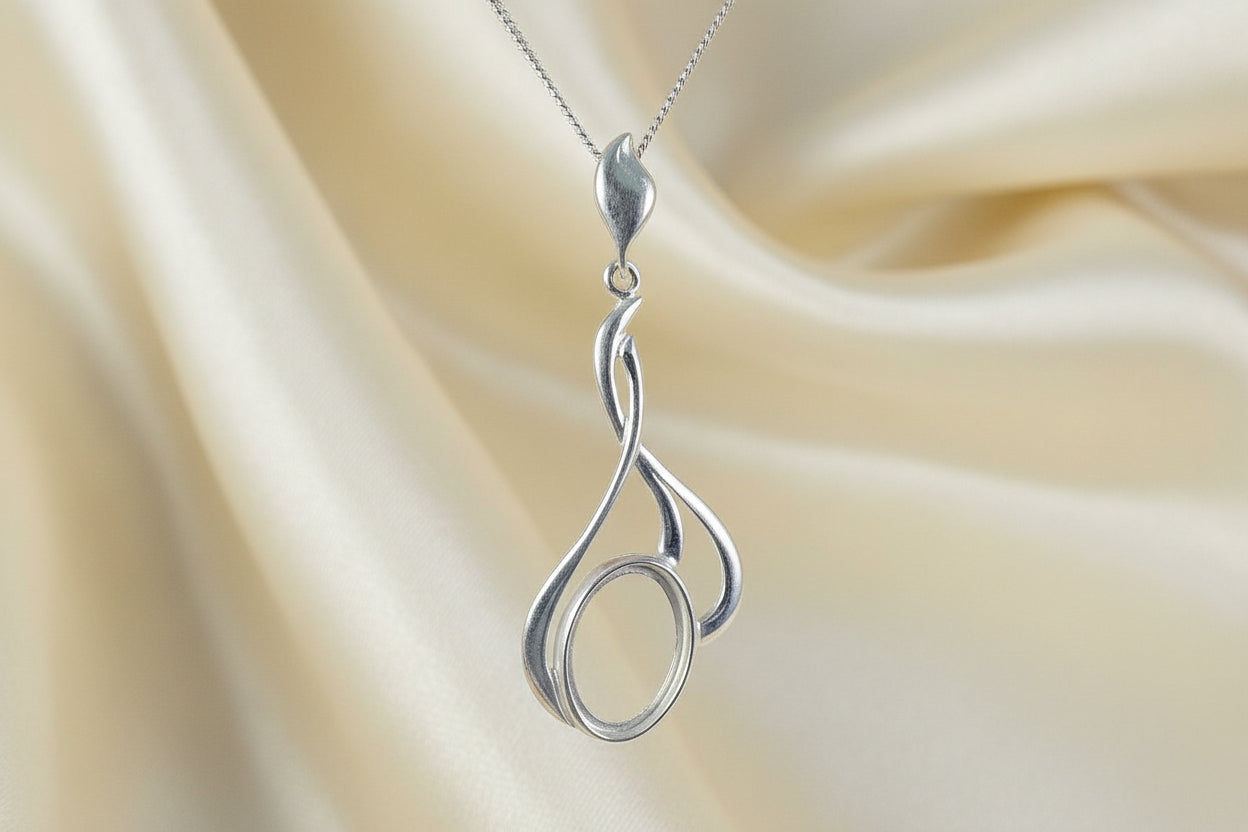 Silver Fancy Pendant Setting For 14x10 Cabochon