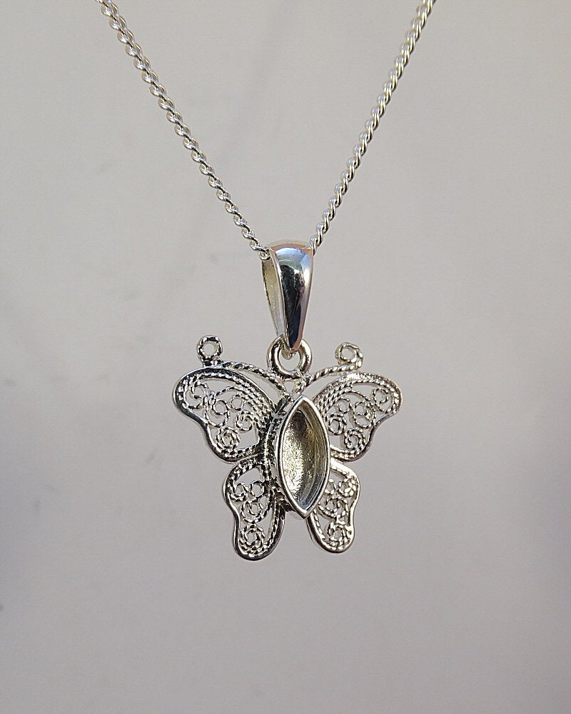 Silver filigree butterfly pendant Mount