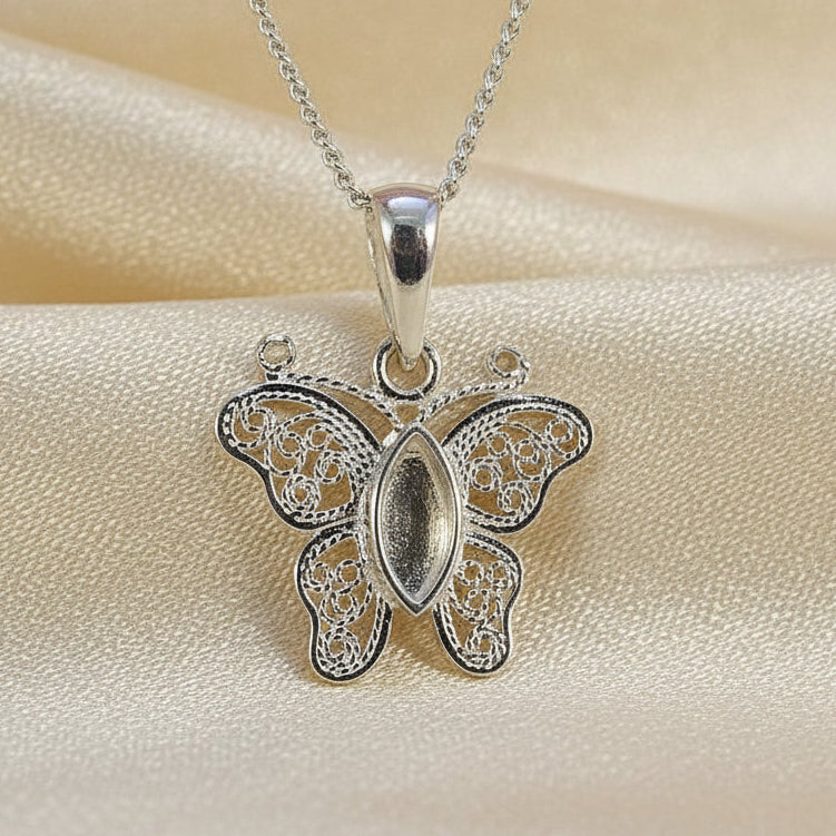 Silver filigree butterfly pendant Mount