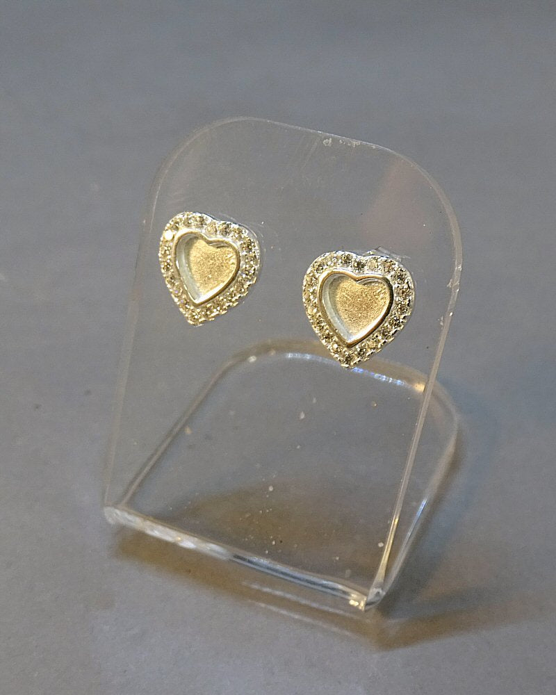 Solid Silver Heart Studs with cz stones Suitable For Resin