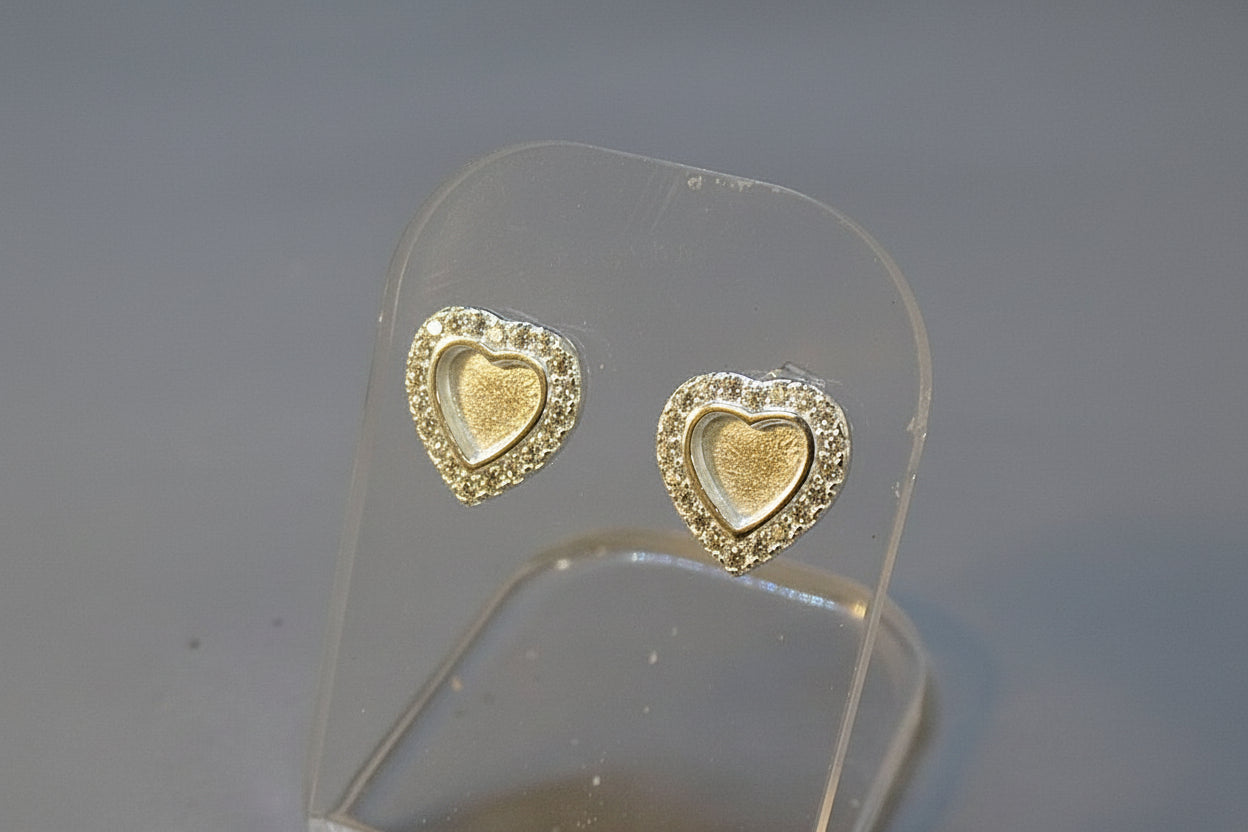 Solid Silver Heart Studs with cz stones Suitable For Resin