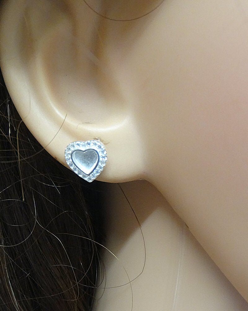 Solid Silver Heart Studs with cz stones Suitable For Resin