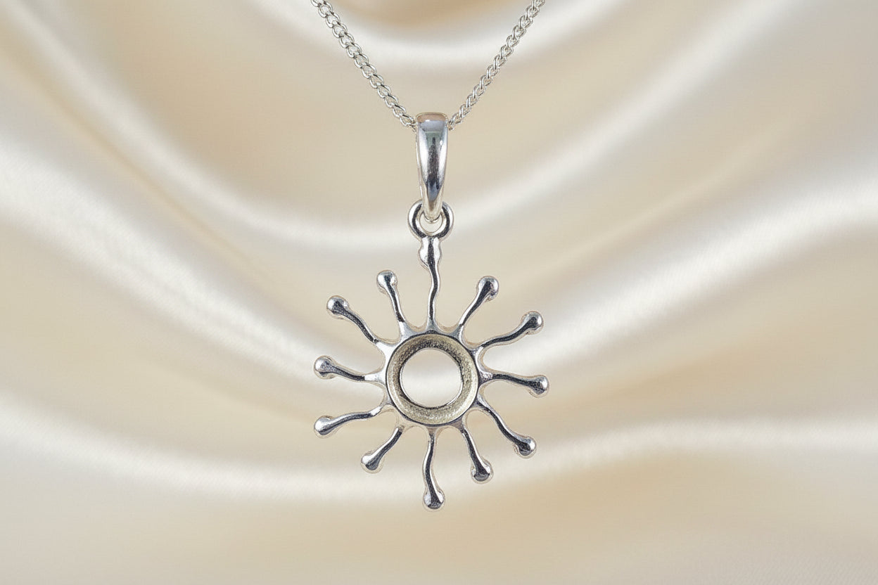 Silver 925 Sun Burst Pendant To Fit 7mm Stone