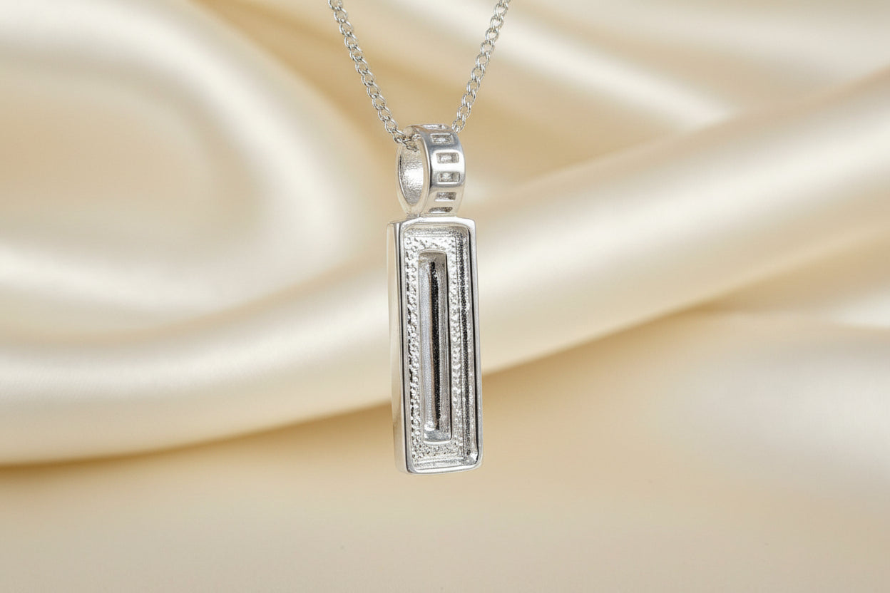 Silver Oblong Pendant Setting For Stone approx 18x6 mm