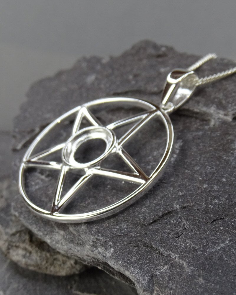 Silver Pentagram Pendant Setting For 8mm Cabochon