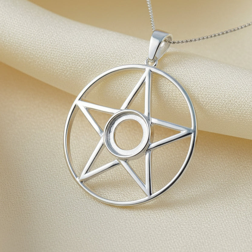 silver pentagram pendant for cabochon