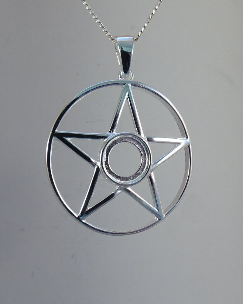 silver pentagram pendant for cabochon