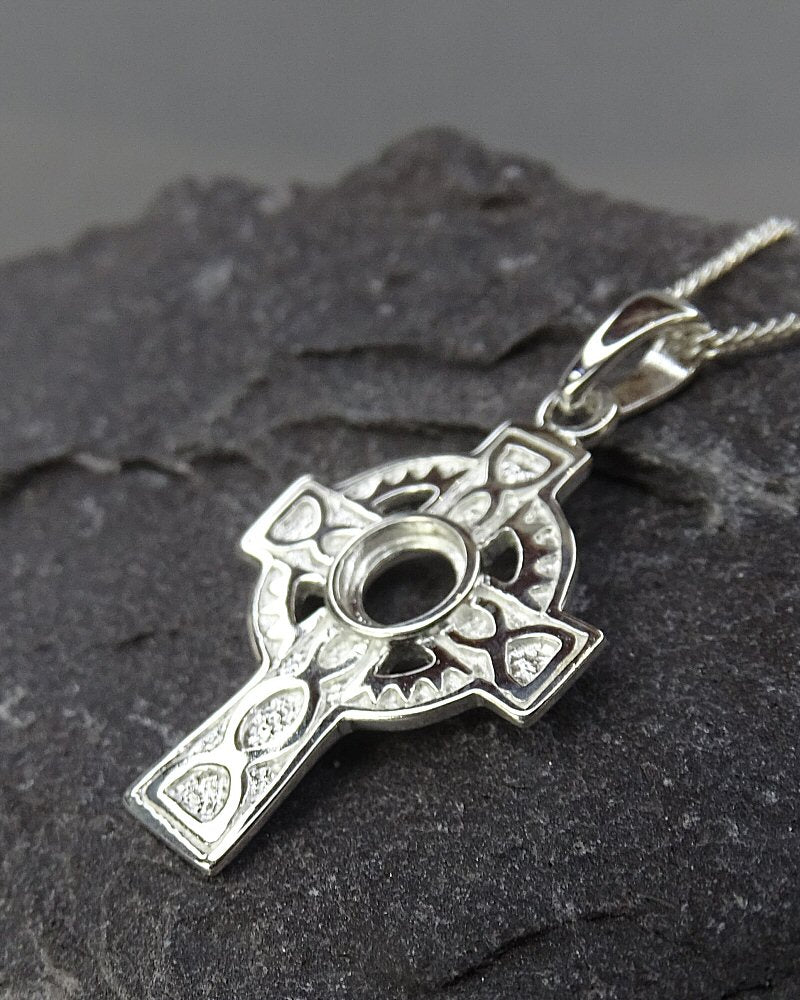 Small Solid Silver Celtic Cross finding for 5mm cabochon