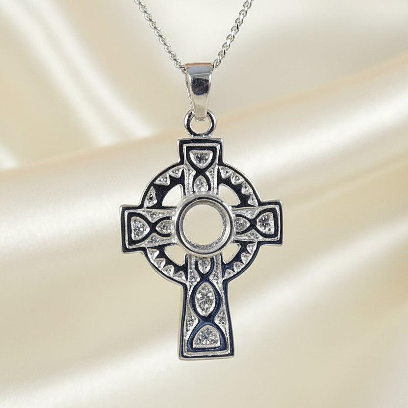 silver celtic cross for cabochon