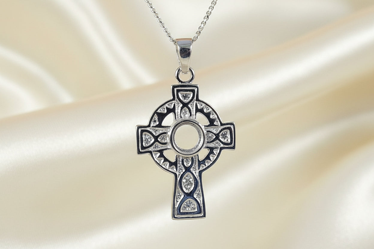 silver celtic cross for cabochon