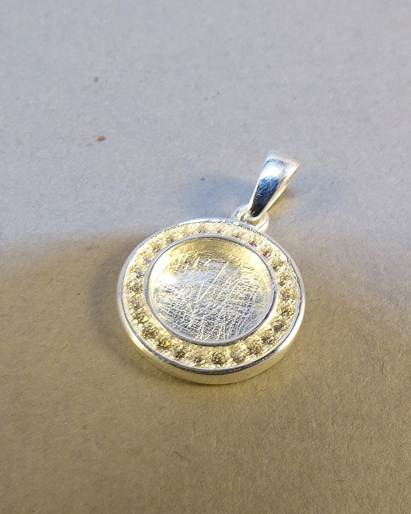 Solid Silver Round Pendant With CZ To Fit 8MM Cabochon Or Resin